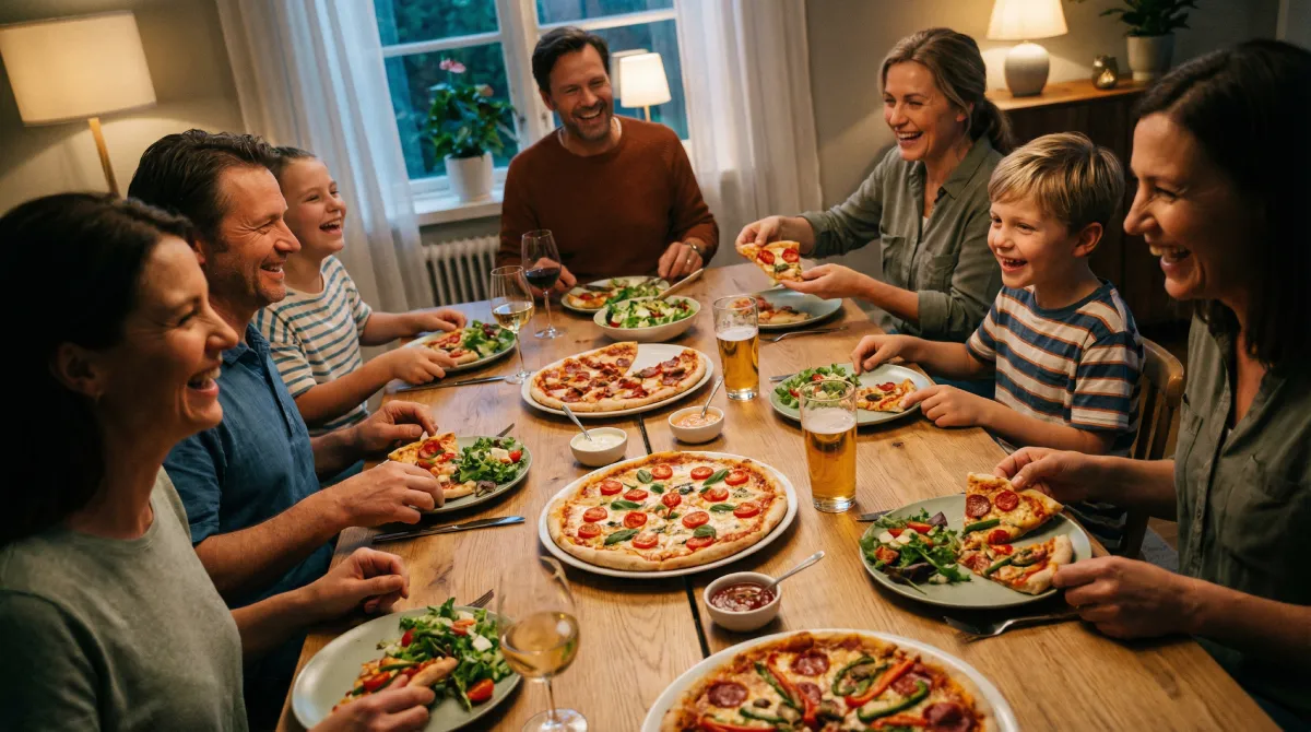 Family enjoying fresh Stone Oven Pizza in Wichita Falls